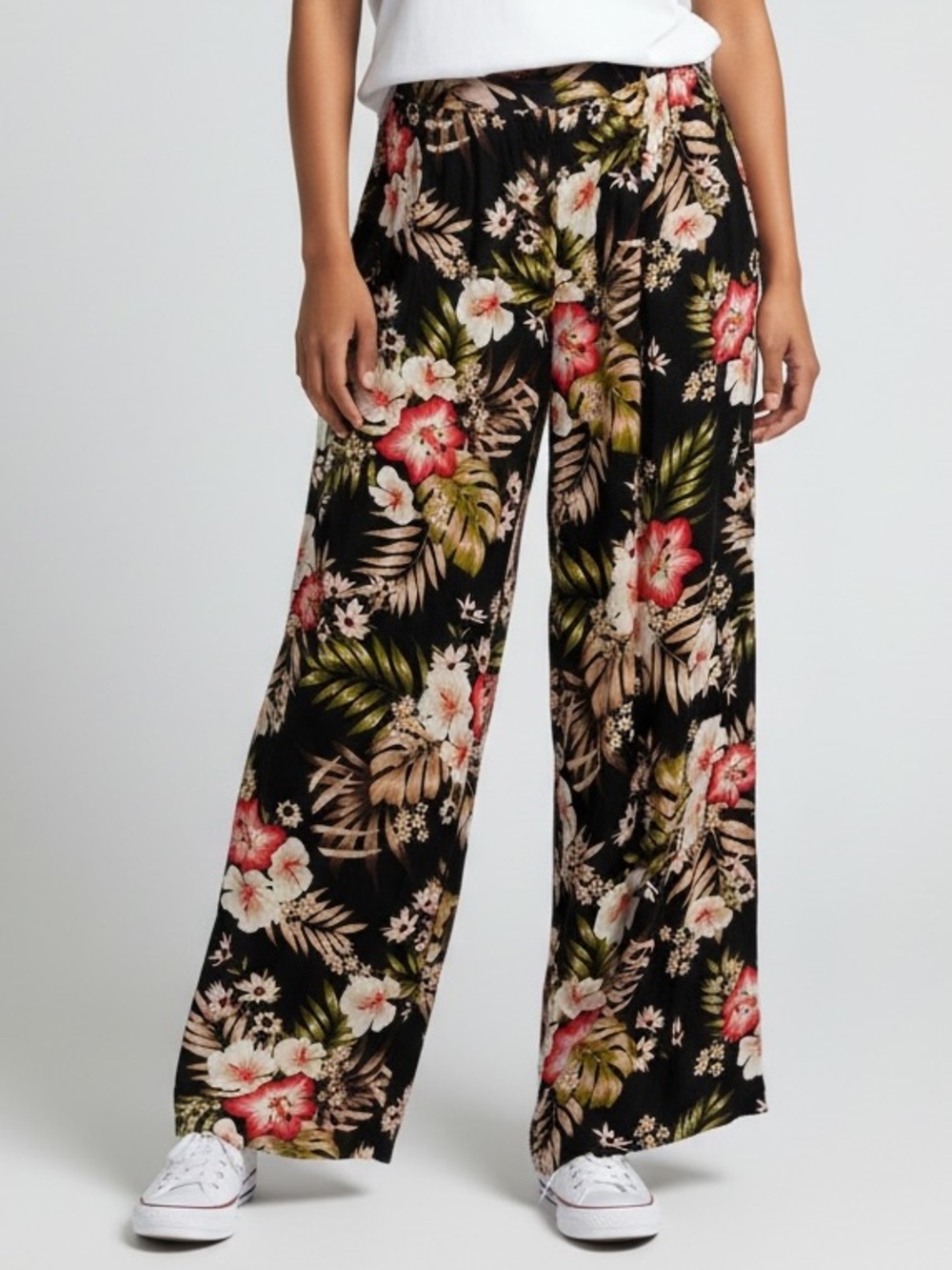 Hurley Wide Leg Floral Print Pants Black Size Small